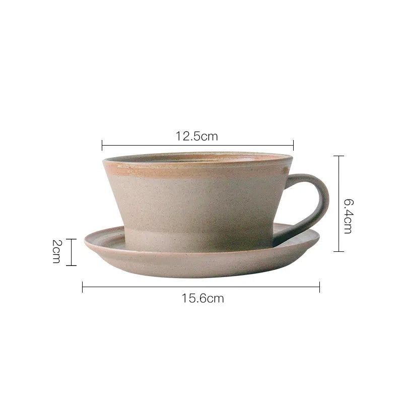 Retro-Kaffeeset aus Grobkeramik – Handgefertigte Tasse mit Unterteller | Vintage-Stilmilk cup