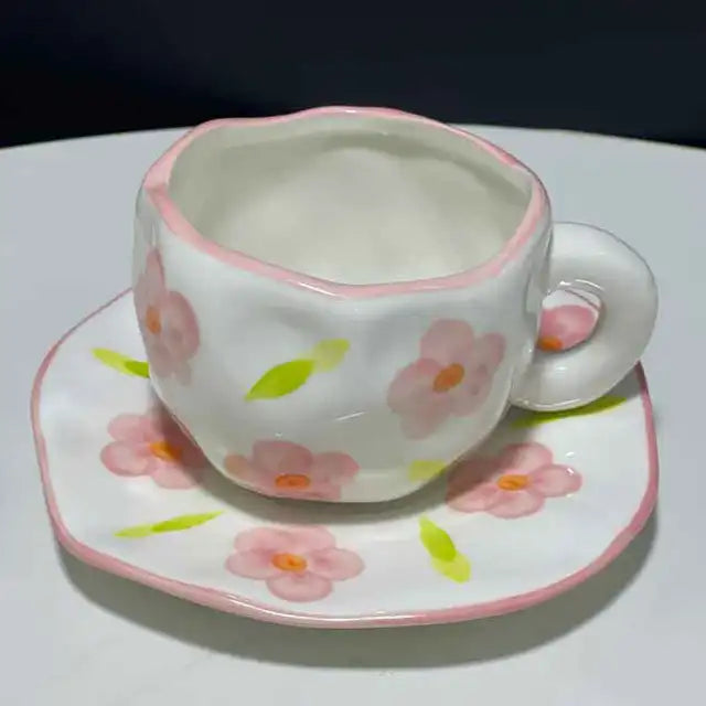 Handbemaltes Keramik-Set „Blue Sky & Clouds“ – Wolken-Tasse mit Unterteller