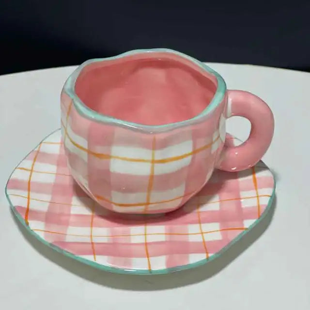 Handbemaltes Keramik-Set „Blue Sky & Clouds“ – Wolken-Tasse mit Unterteller