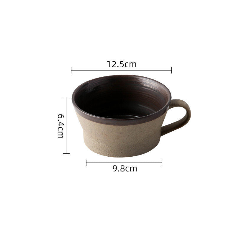 Retro-Kaffeeset aus Grobkeramik – Handgefertigte Tasse mit Unterteller | Vintage-Stilmilk cup