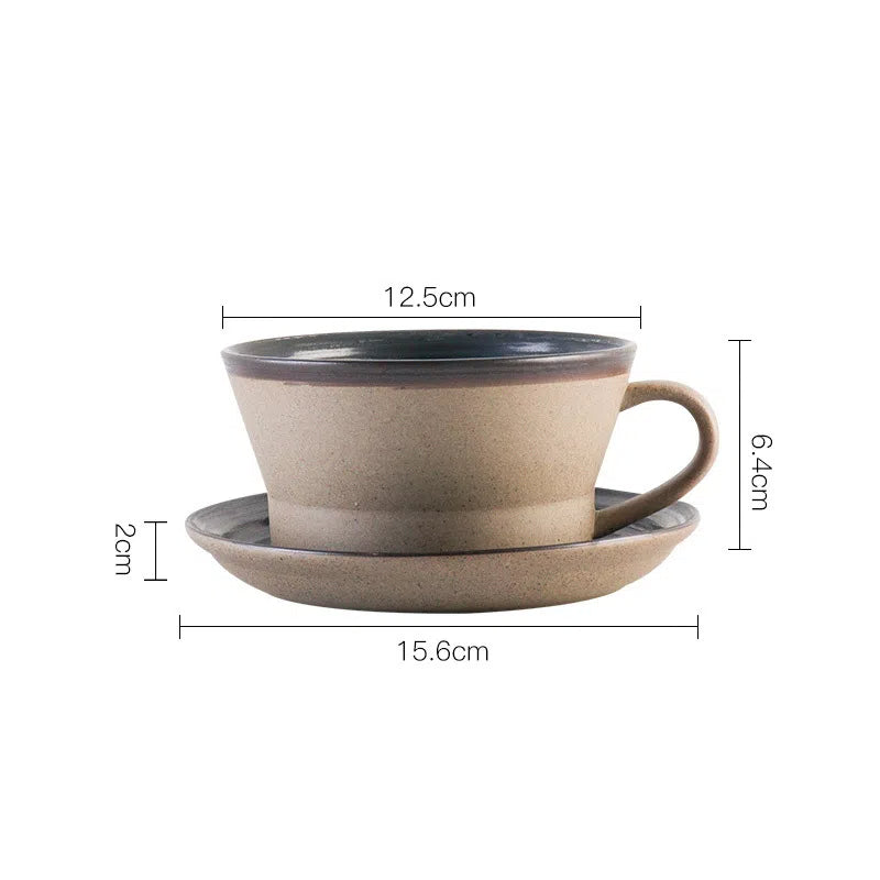 Retro-Kaffeeset aus Grobkeramik – Handgefertigte Tasse mit Unterteller | Vintage-Stilmilk cup
